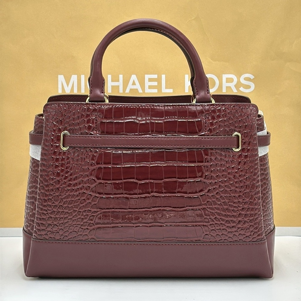 NWT MICHAEL MICHAEL KORS Reed
Large Croc-Embossed Leather Belted
Satchel Oxblood - Picture 7 of 16